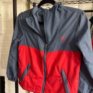 Two-Tone Utility Windbreaker Jacket - Gray & Red Xs